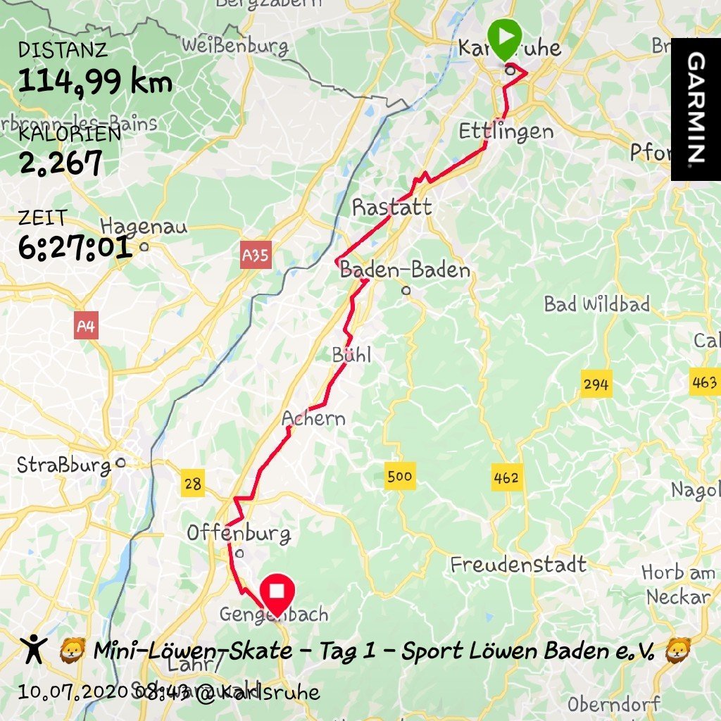 Statistik vom Tag 1: durch. Geschwindigkeit in Bewegung 19,2 km/h